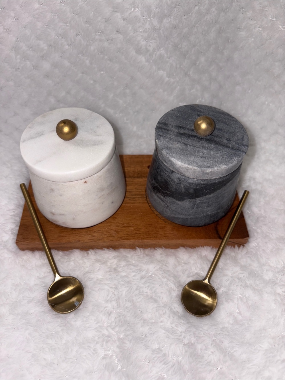 Cravings by Chrissy Teigen Marble Salt & Pepper Jars with Gold Knobs and Spoons